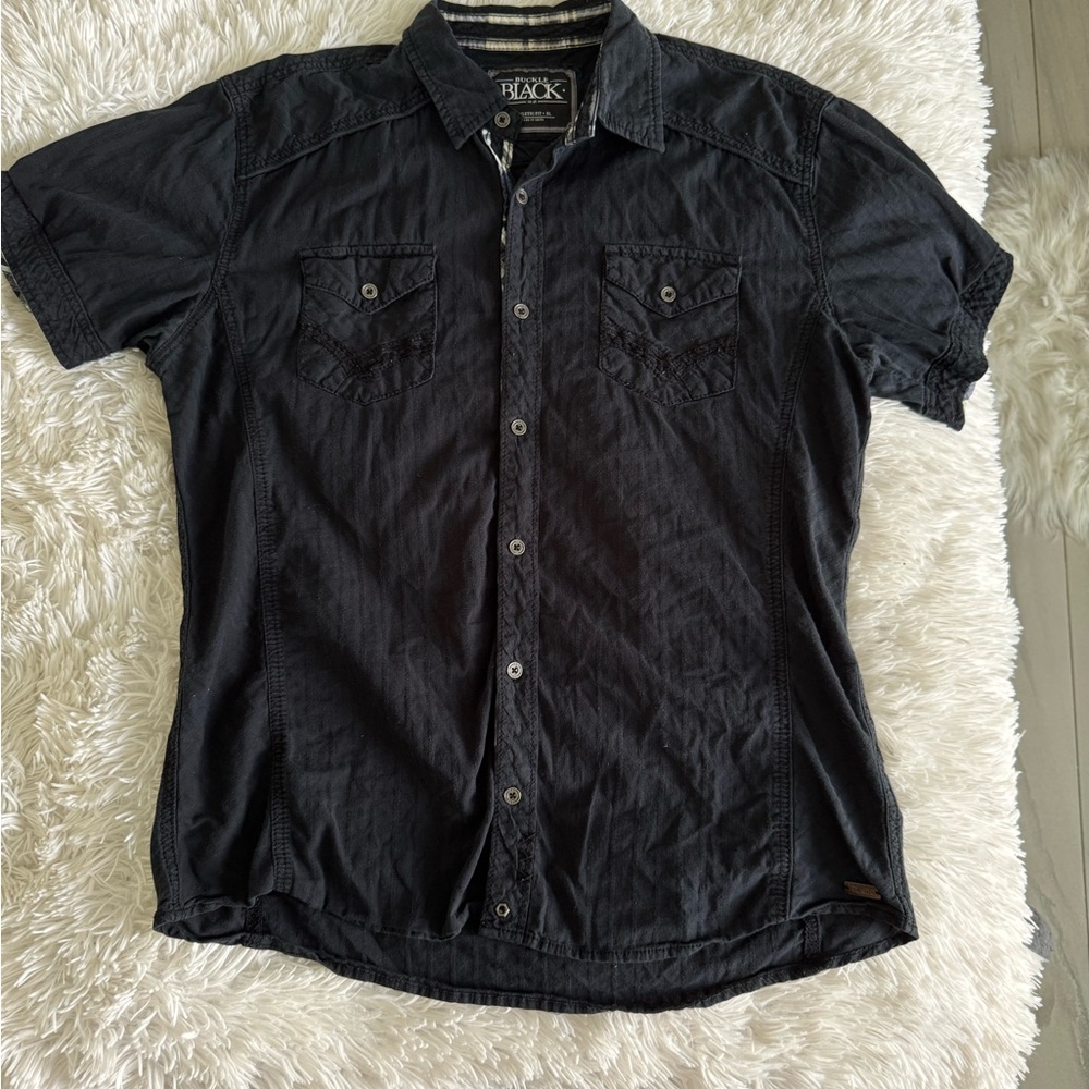 Buckle Black Casual Button Down Shirt